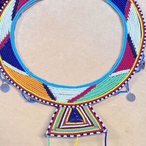 Authentic Vintage Maasai Ceremonial Beaded Necklace Trbal Art Kenya